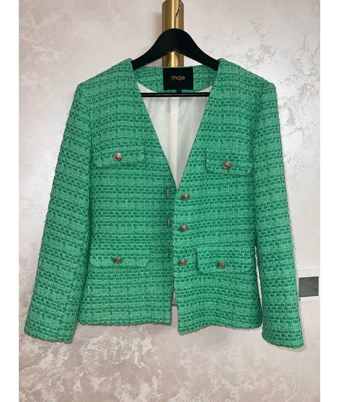 MAJE Зеленый твидовый жакет/пиджак, фото 4