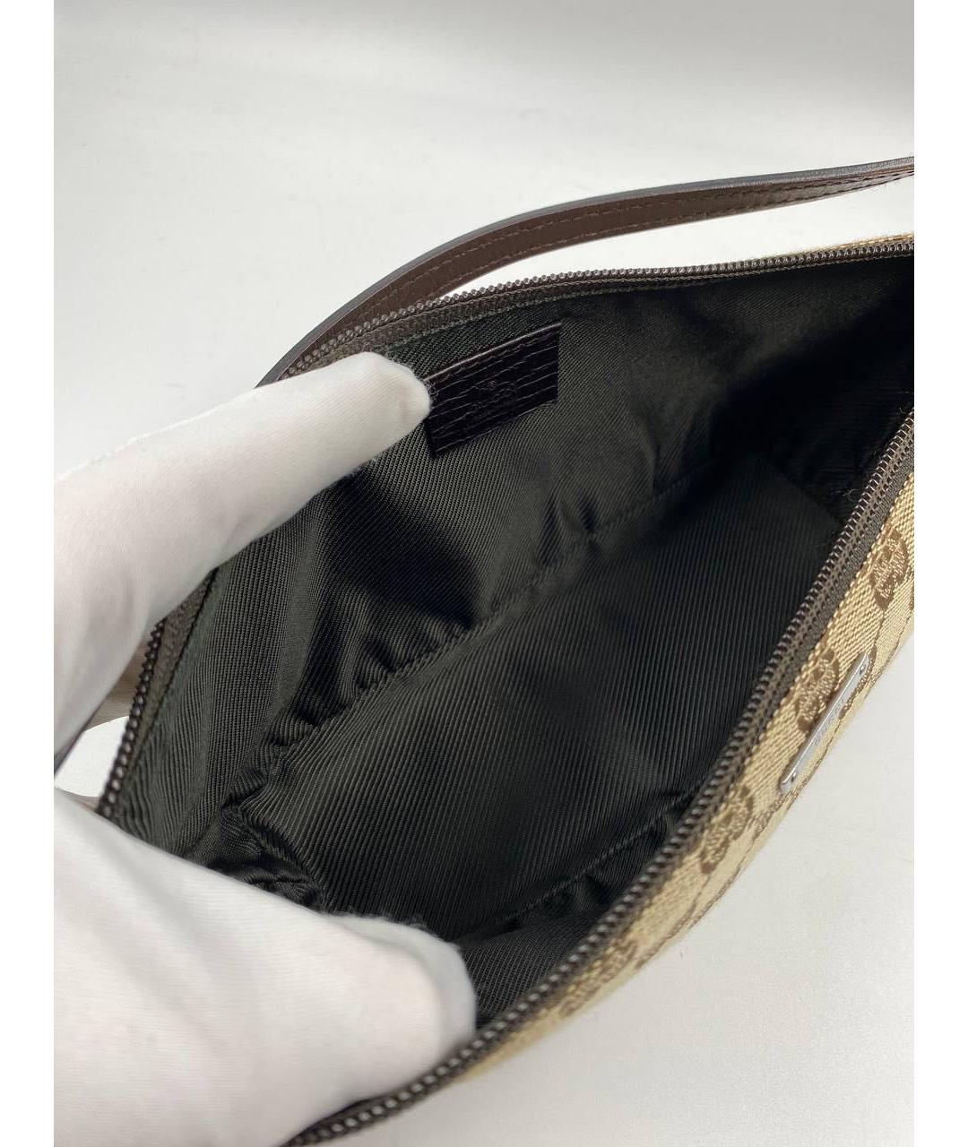 GUCCI Коричневая жаккардовая сумка с короткими ручками, фото 7