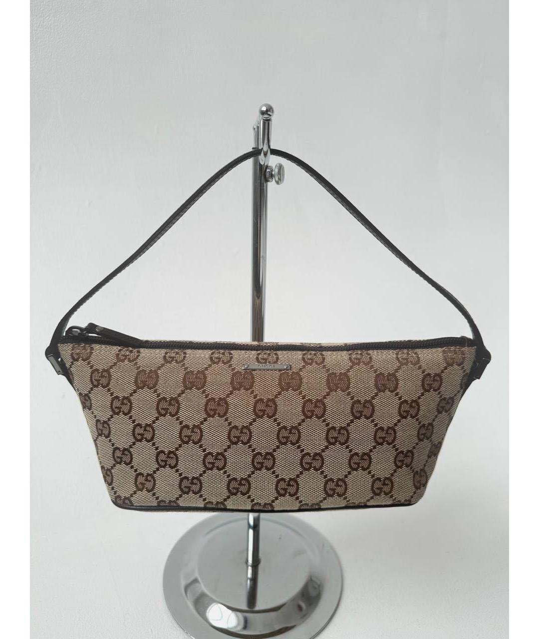 GUCCI Коричневая жаккардовая сумка с короткими ручками, фото 9