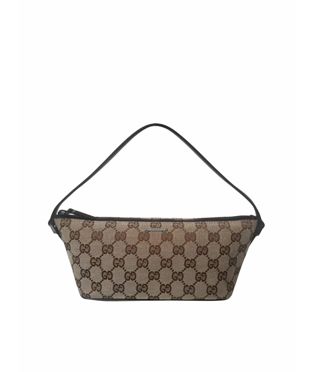 GUCCI Коричневая жаккардовая сумка с короткими ручками, фото 1