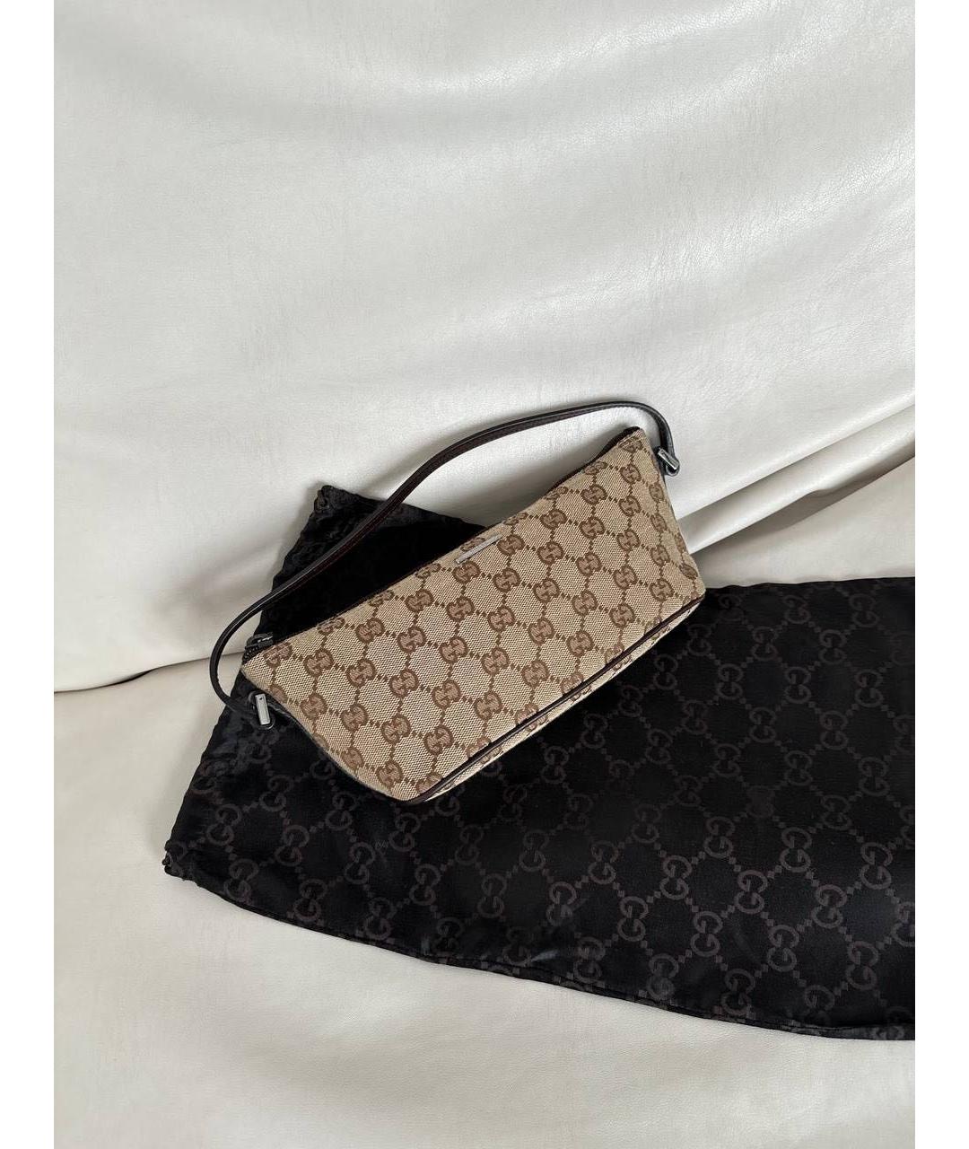 GUCCI Коричневая жаккардовая сумка с короткими ручками, фото 8