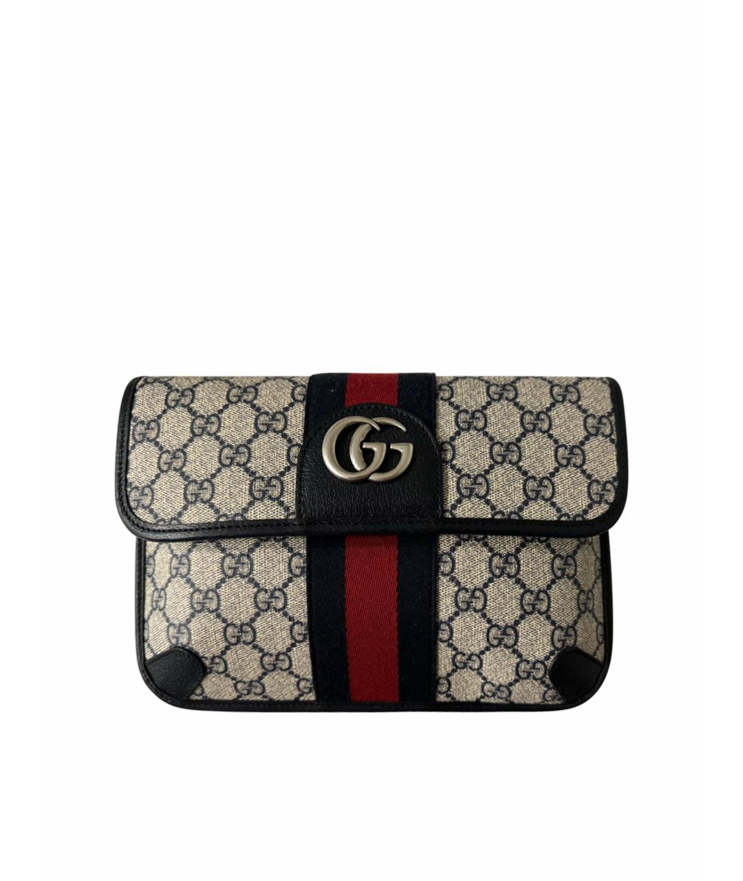 GUCCI Синяя жаккардовая поясная сумка, фото 1