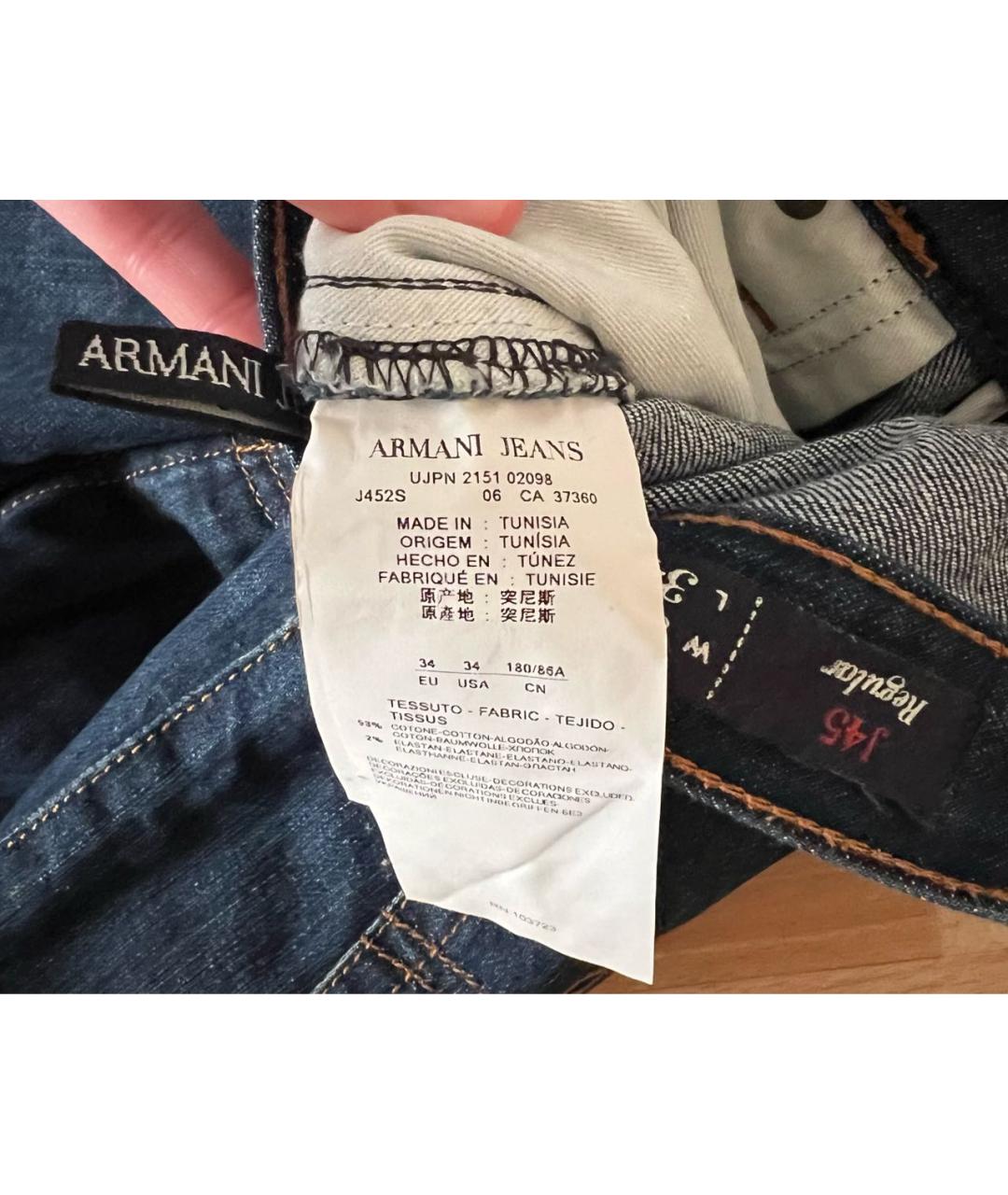 ARMANI JEANS Темно-синие хлопковые прямые джинсы, фото 4