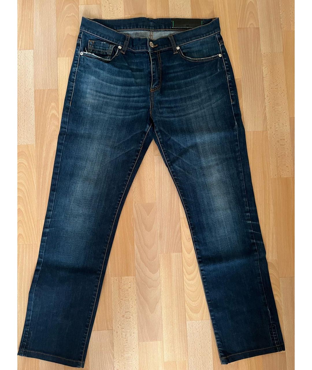 BIKKEMBERGS Темно-синие хлопковые прямые джинсы, фото 6