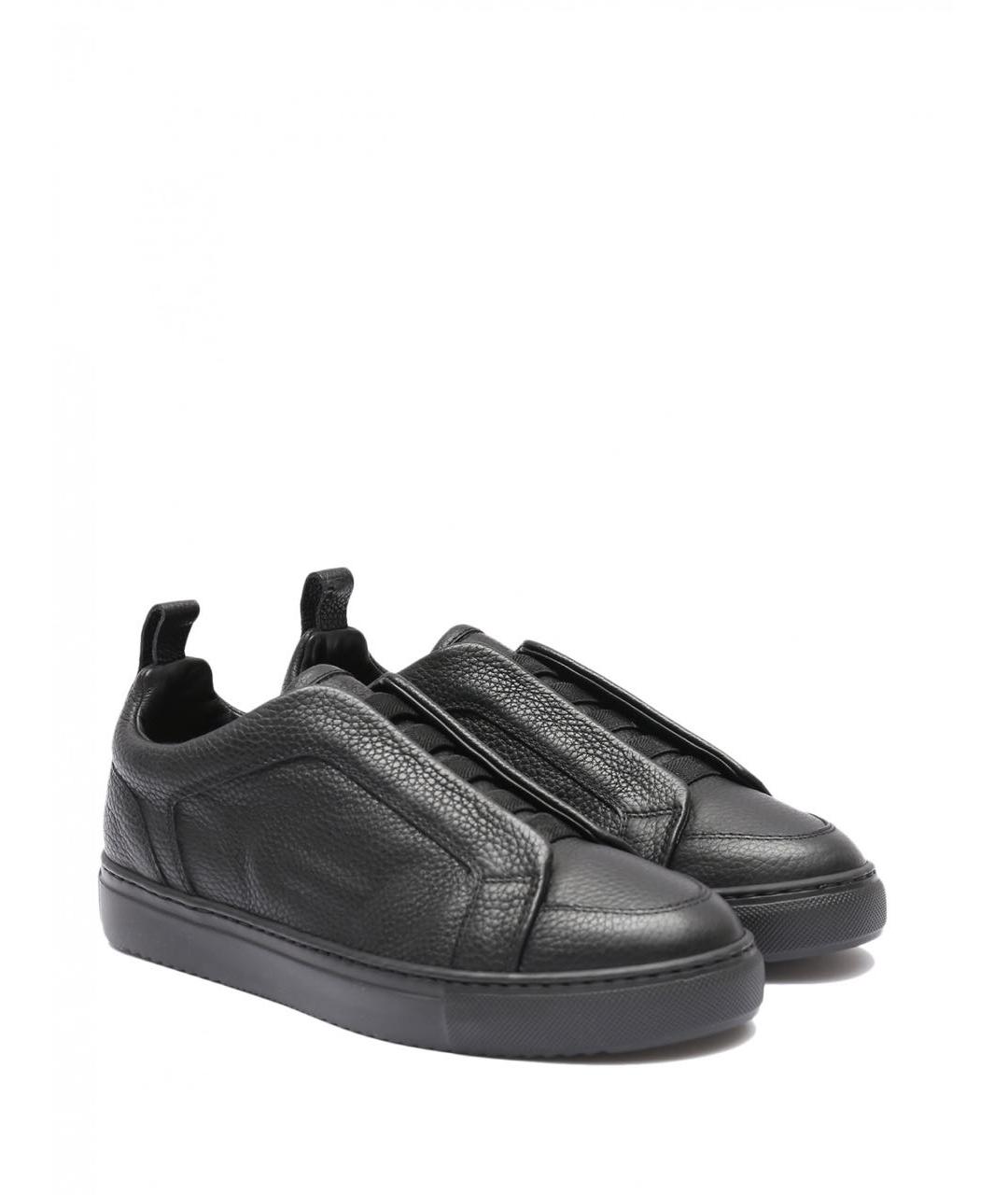 DOUCAL'S Черные кожаные низкие кроссовки / кеды, фото 2