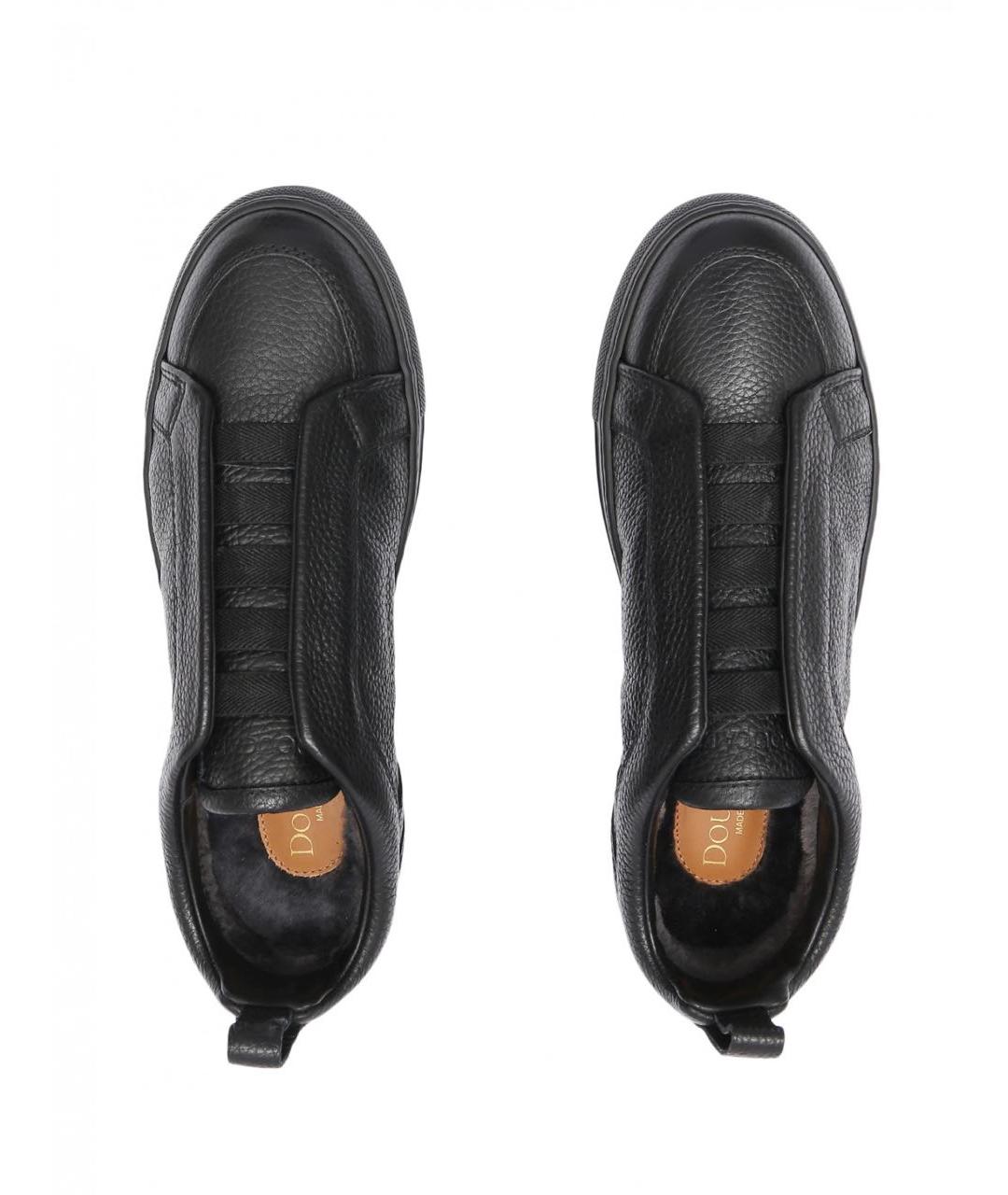DOUCAL'S Черные кожаные низкие кроссовки / кеды, фото 4