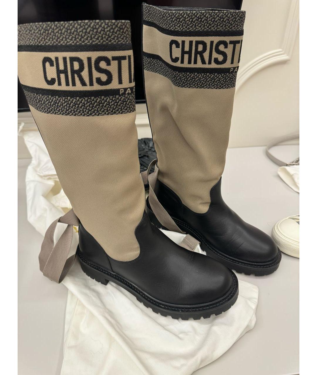 CHRISTIAN DIOR PRE-OWNED Бежевые кожаные сапоги, фото 4