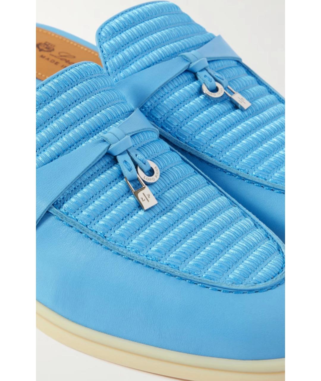 LORO PIANA Синие кожаные мюли, фото 3