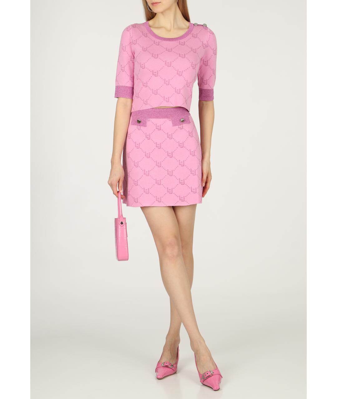 LIU JO Розовая вискозная юбка мини, фото 2