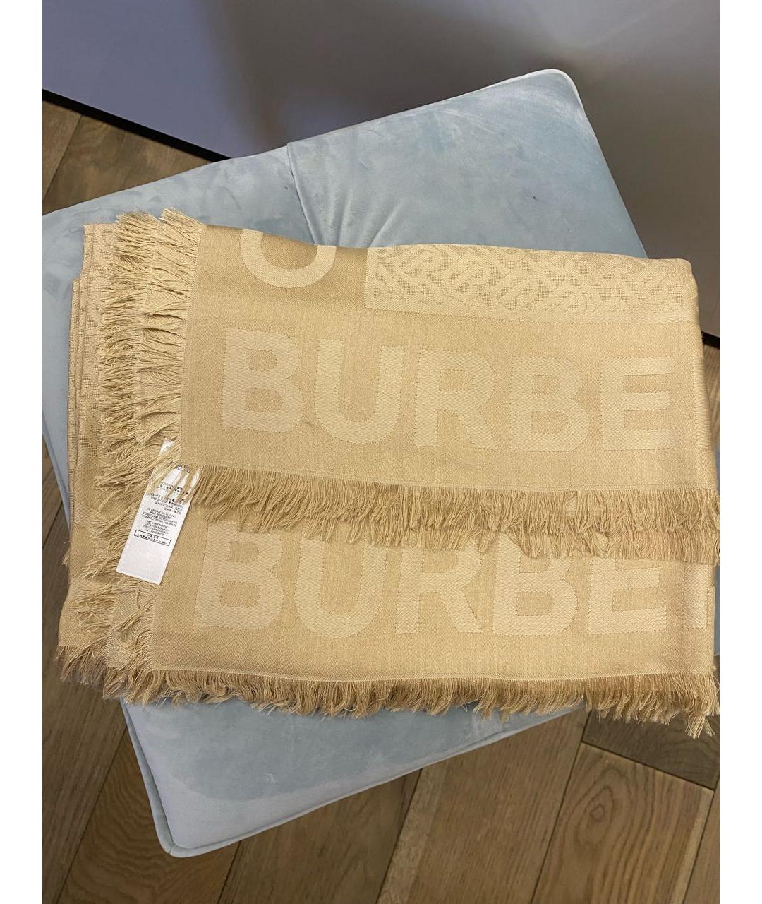 BURBERRY Бежевый шерстяной платок, фото 2
