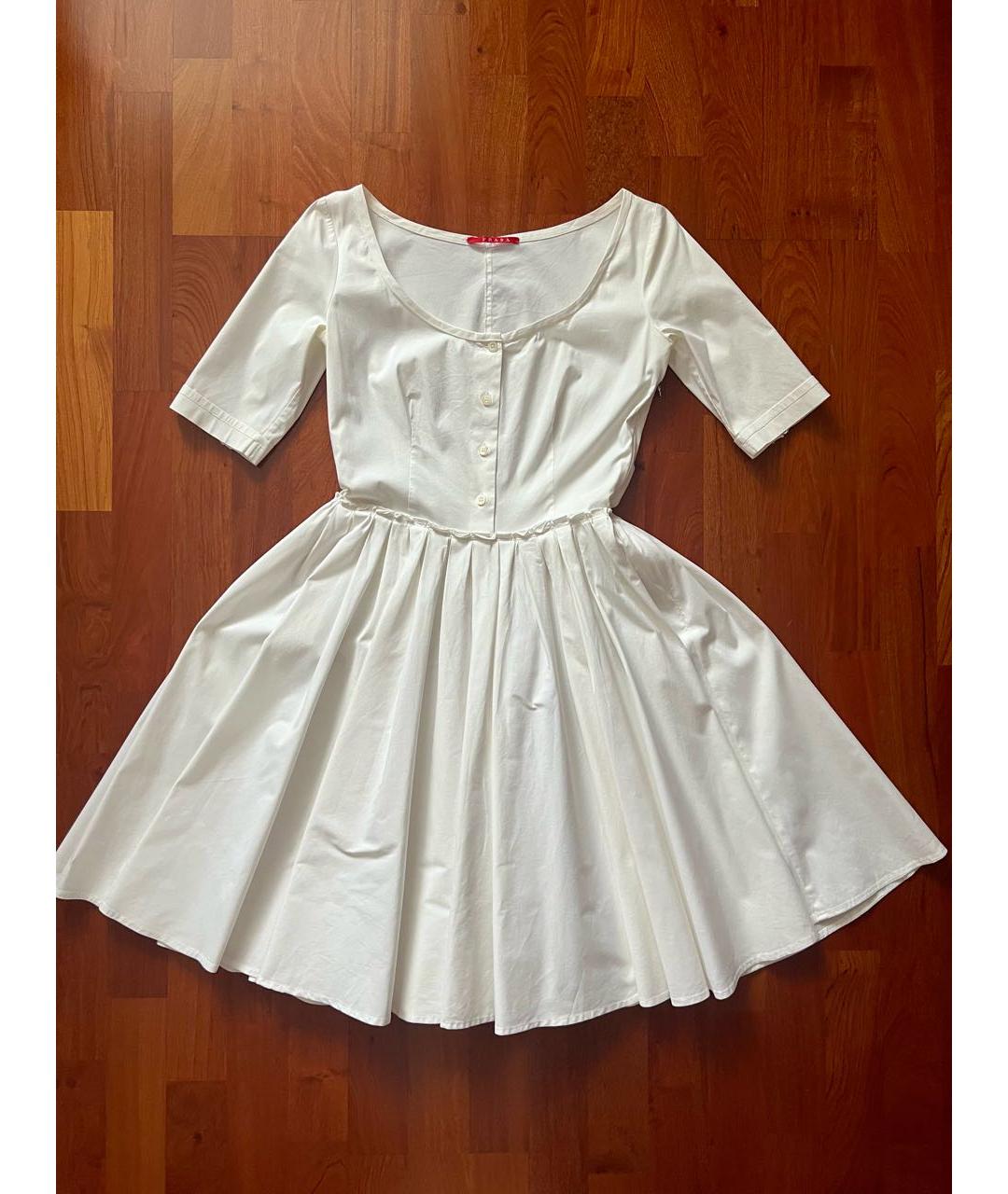 PRADA Белое хлопко-эластановое платье, фото 6