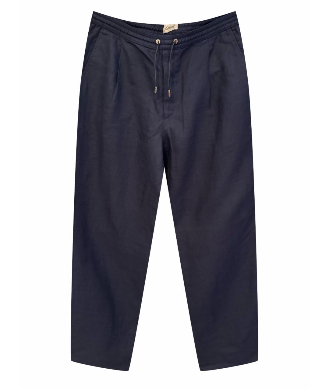BRIONI Темно-синие льняные повседневные брюки, фото 1