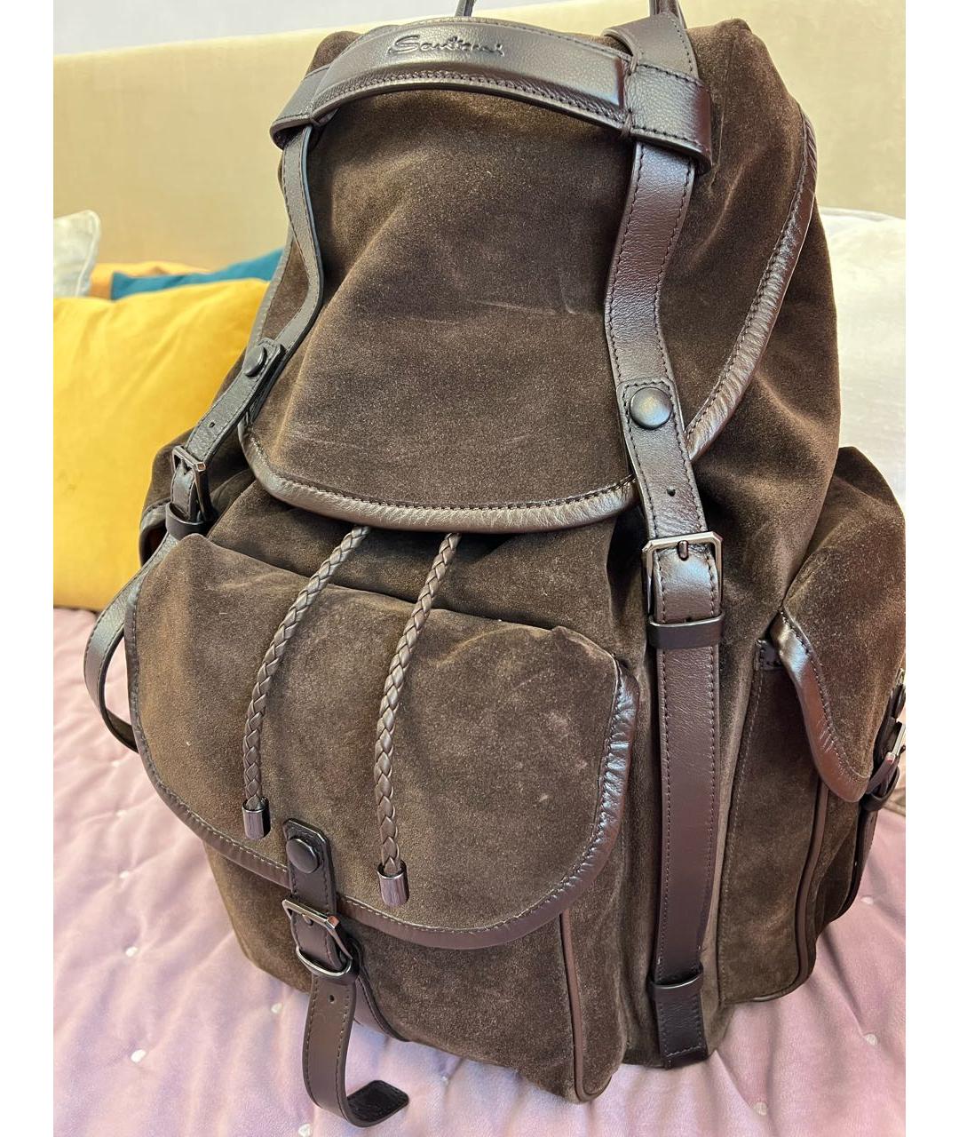 SANTONI Коричневый замшевый рюкзак, фото 5