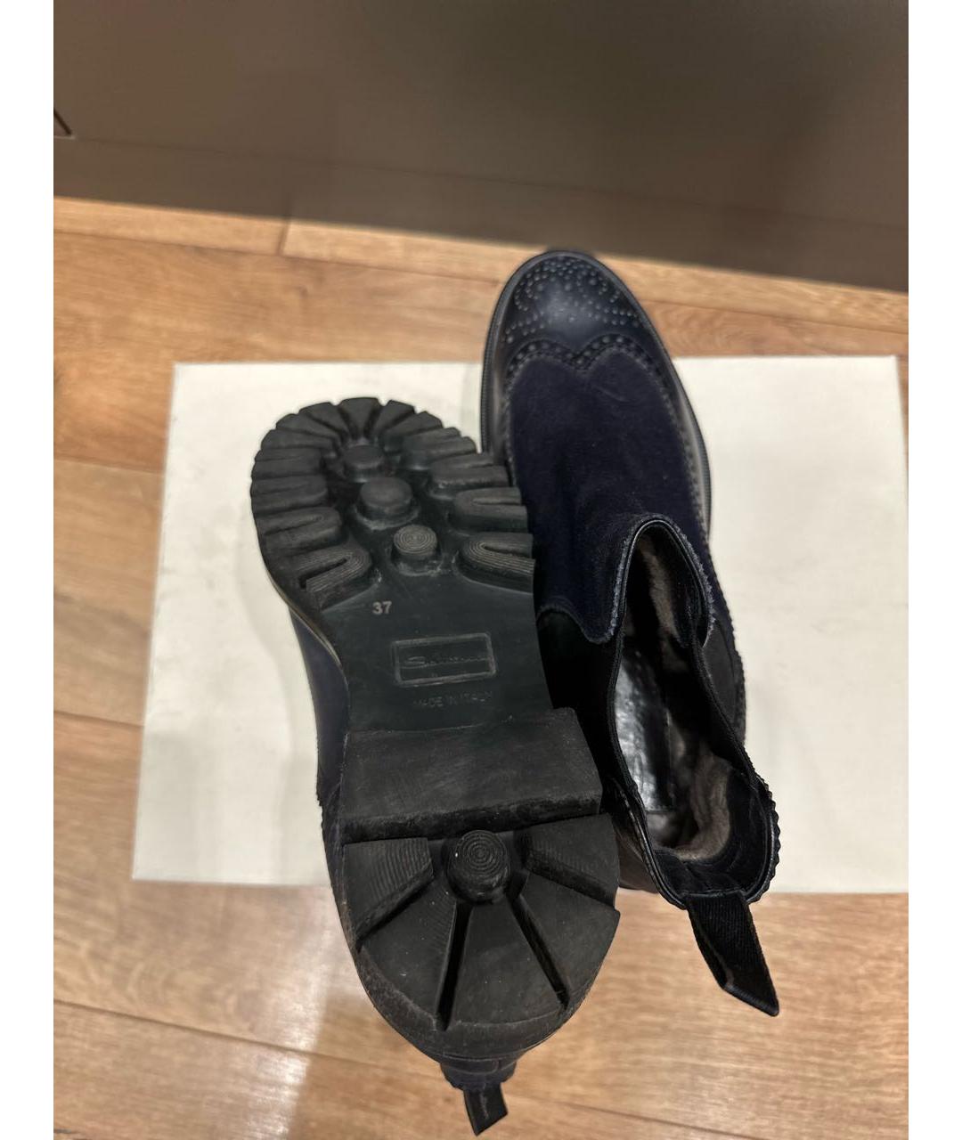 SANTONI Темно-синие кожаные ботинки, фото 7