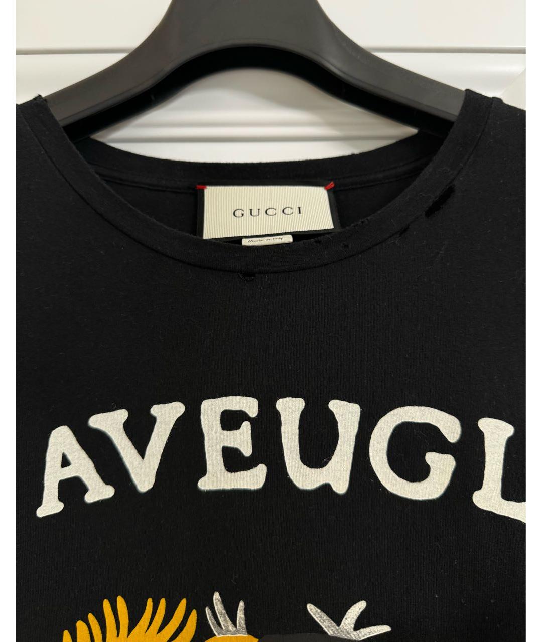 GUCCI Черная хлопко-эластановая футболка, фото 4