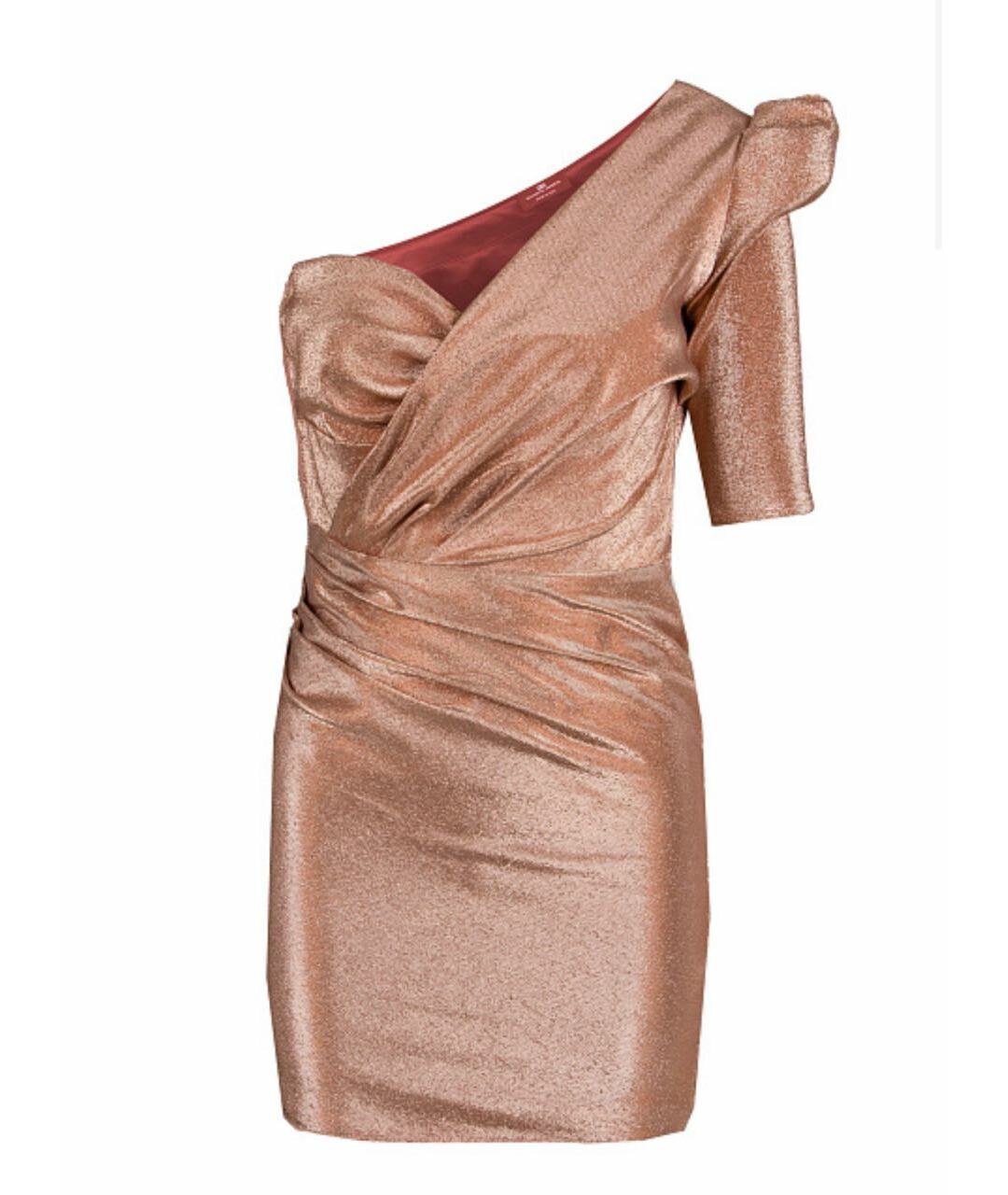 ELISABETTA FRANCHI Золотое атласное повседневное платье, фото 1