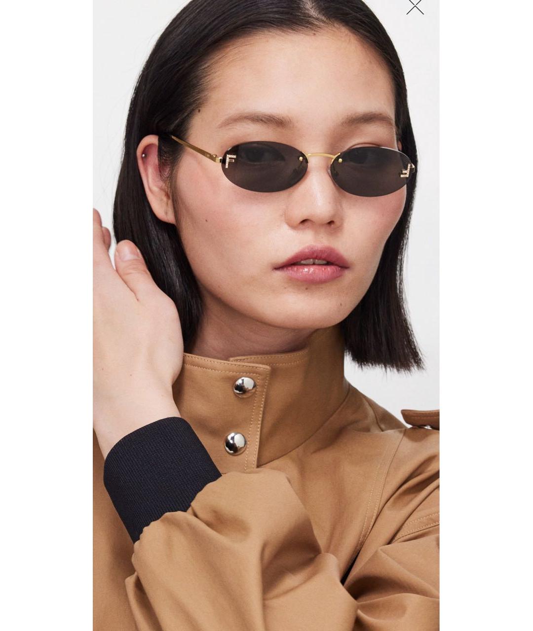 FENDI Золотые металлические солнцезащитные очки, фото 8