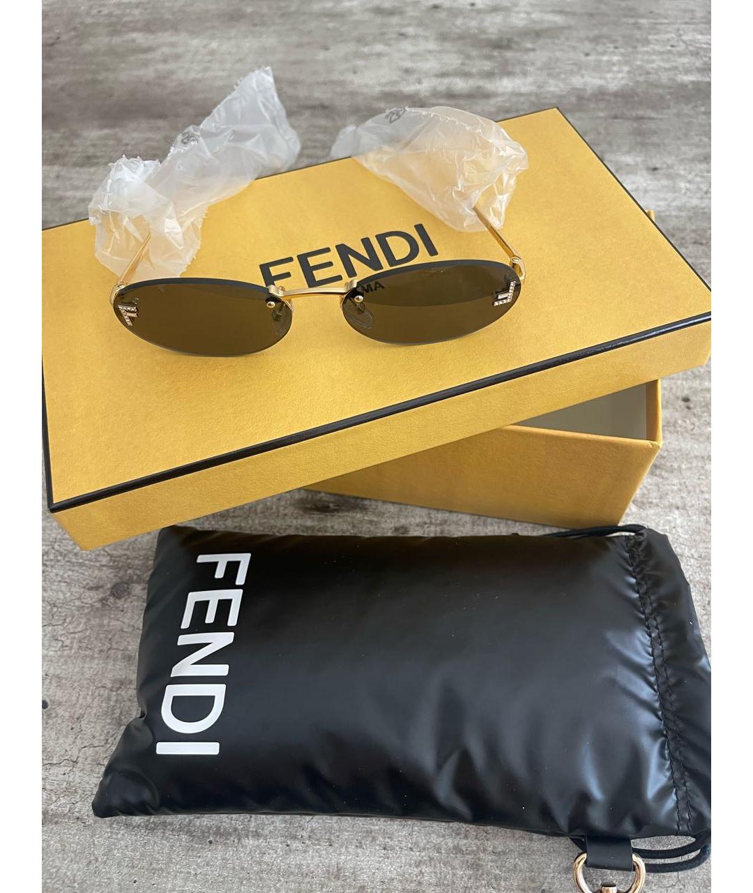 FENDI Золотые металлические солнцезащитные очки, фото 4