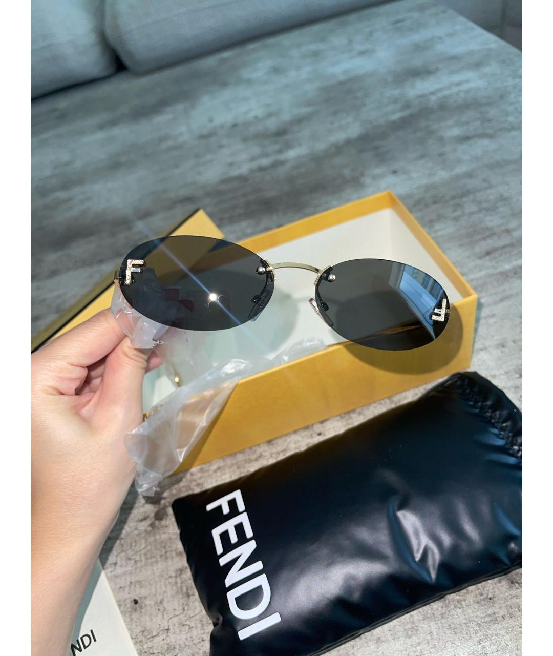 FENDI Золотые металлические солнцезащитные очки, фото 6