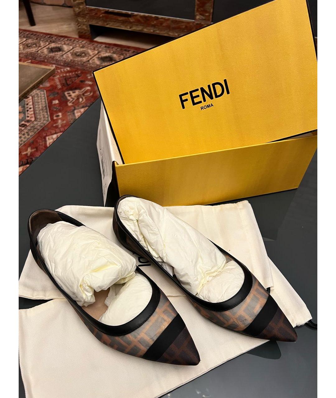 FENDI Коричневые балетки из искусственной кожи, фото 3