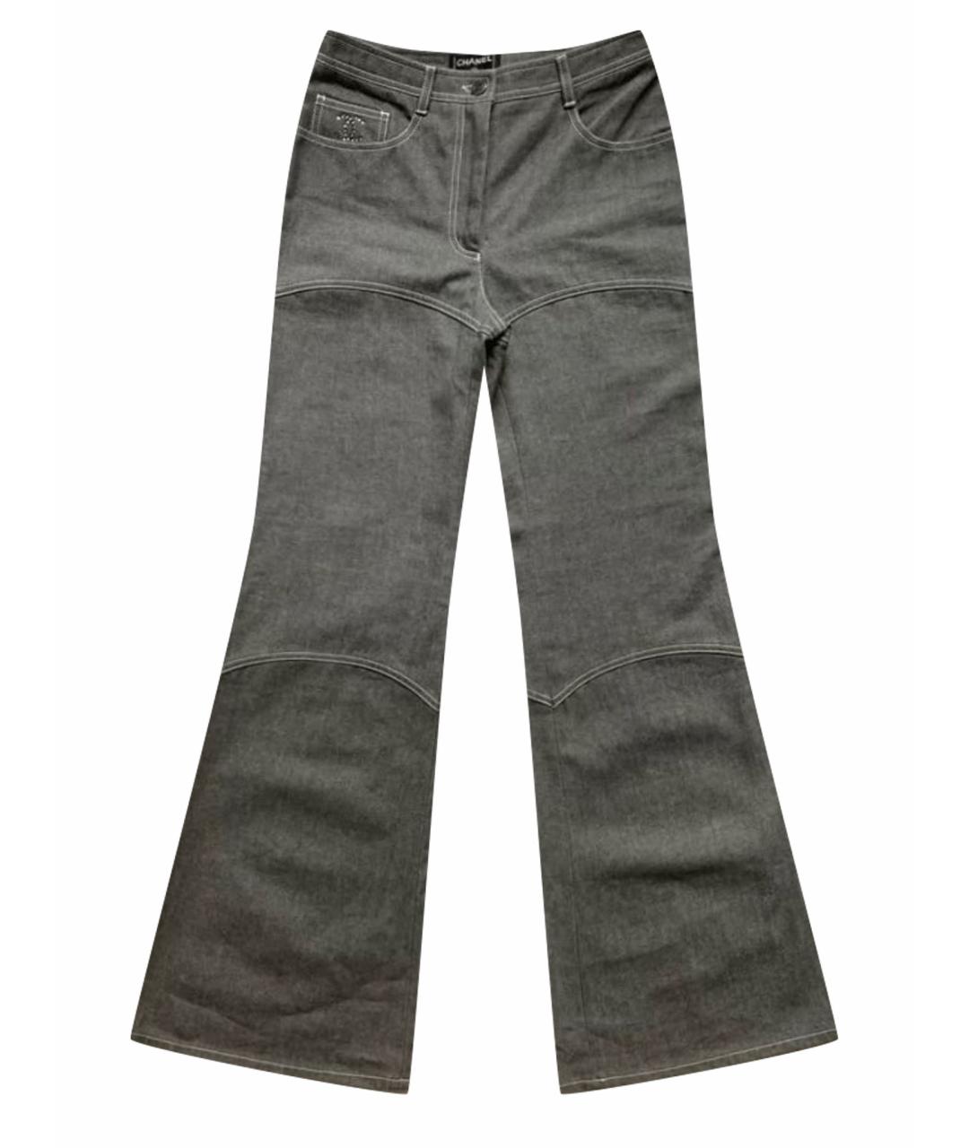 CHANEL PRE-OWNED Антрацитовые хлопковые джинсы клеш, фото 1