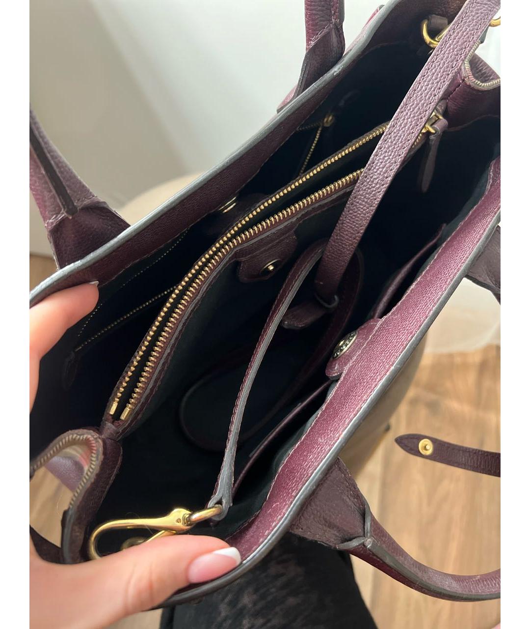 BURBERRY Бордовая кожаная сумка с короткими ручками, фото 4