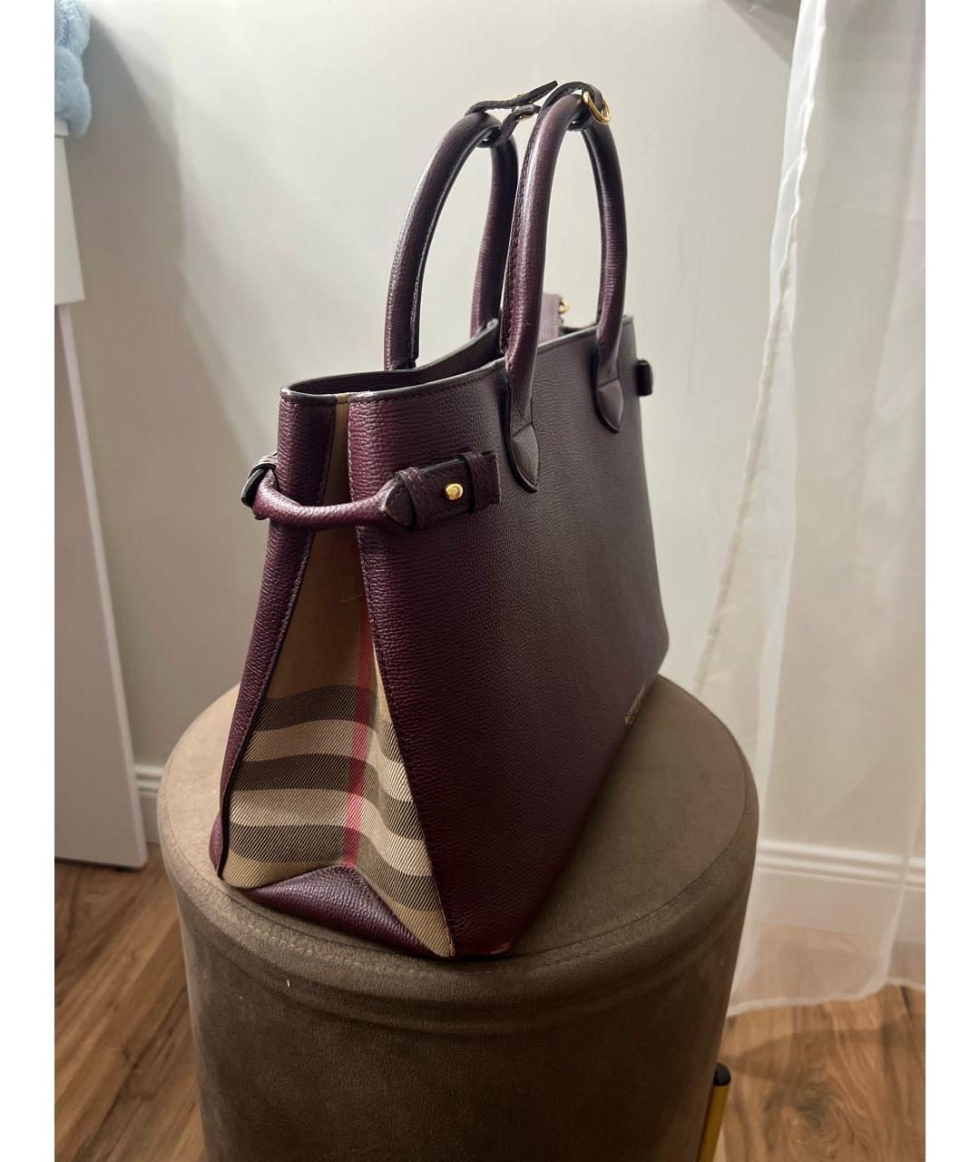 BURBERRY Бордовая кожаная сумка с короткими ручками, фото 2