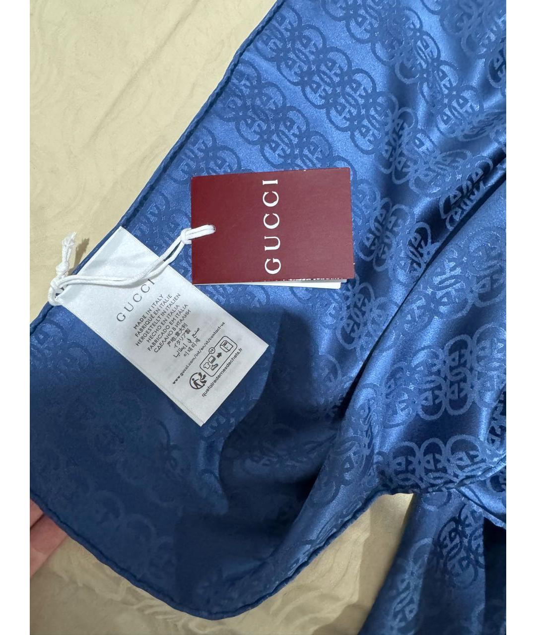 GUCCI Синий шелковый платок, фото 3