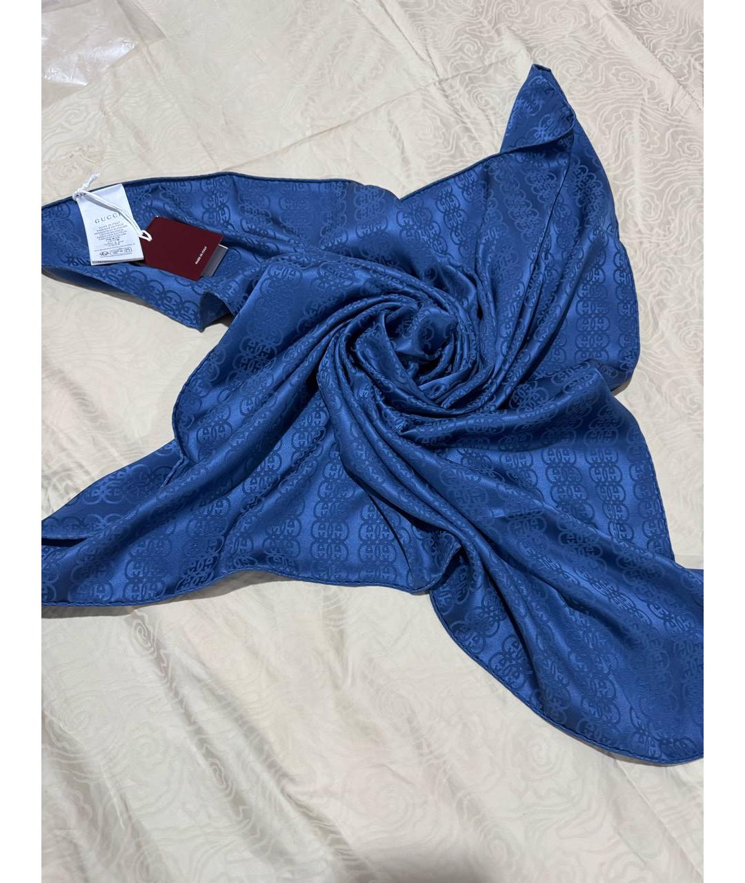 GUCCI Синий шелковый платок, фото 2