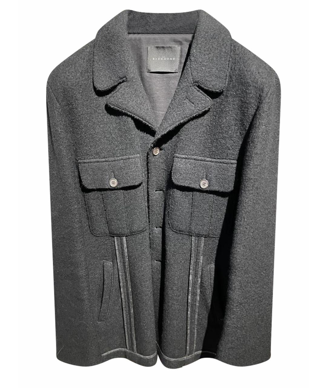 JOHN RICHMOND Антрацитовое шерстяное пальто, фото 1