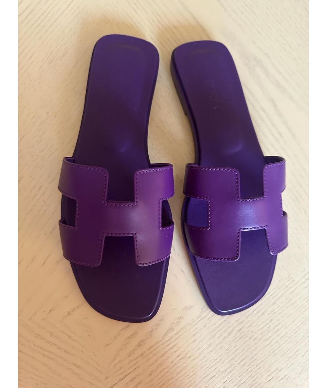 HERMES PRE-OWNED Фиолетовые кожаные шлепанцы, фото 4