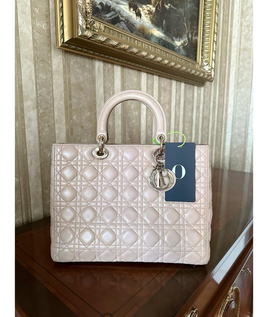 CHRISTIAN DIOR Бежевая кожаная сумка с короткими ручками, фото 2