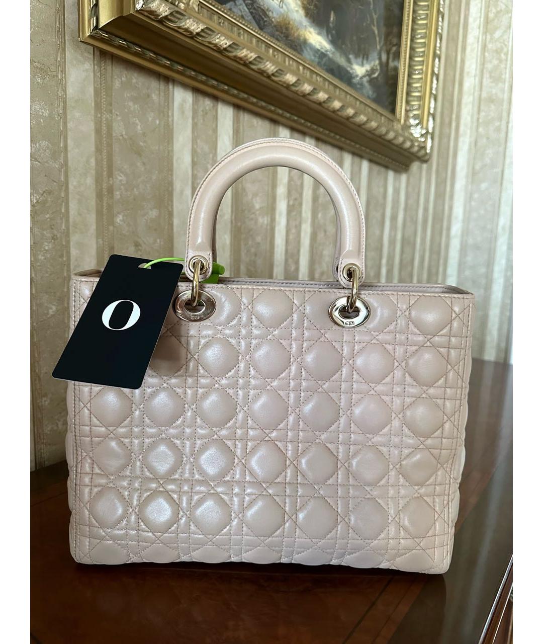 CHRISTIAN DIOR Бежевая кожаная сумка с короткими ручками, фото 7