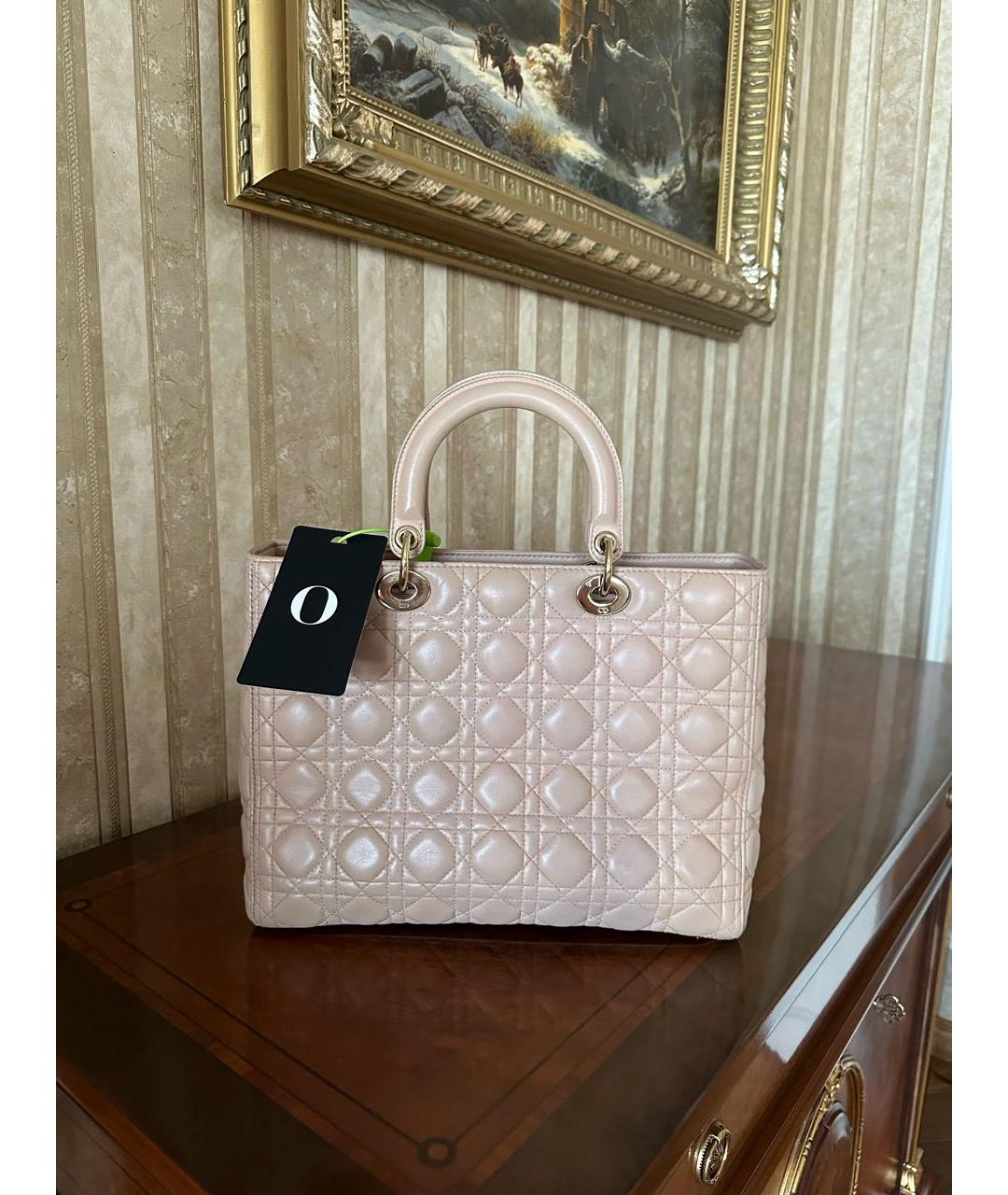 CHRISTIAN DIOR Бежевая кожаная сумка с короткими ручками, фото 4