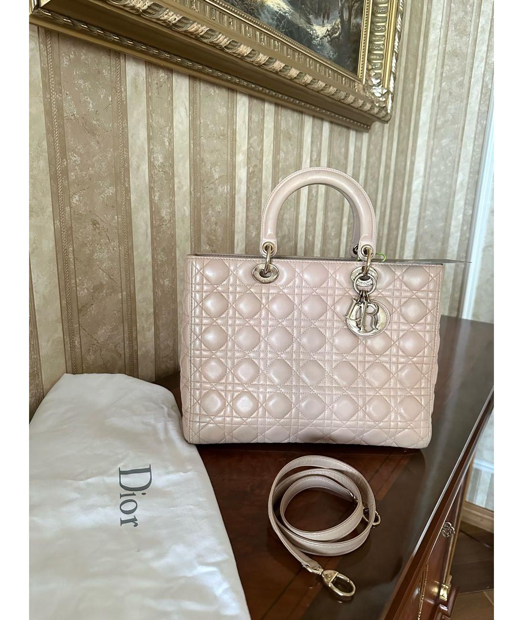 CHRISTIAN DIOR Бежевая кожаная сумка с короткими ручками, фото 3
