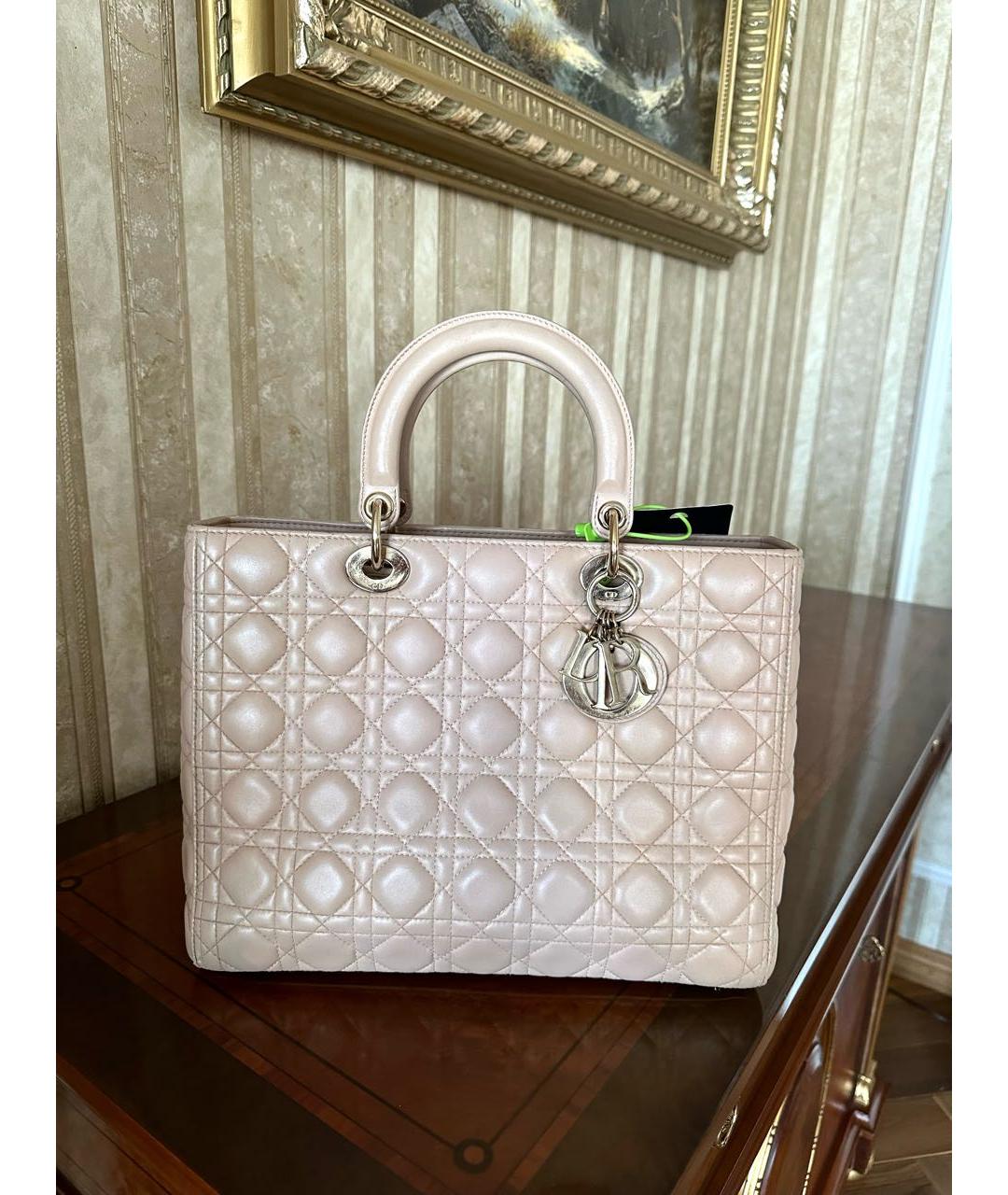 CHRISTIAN DIOR Бежевая кожаная сумка с короткими ручками, фото 8