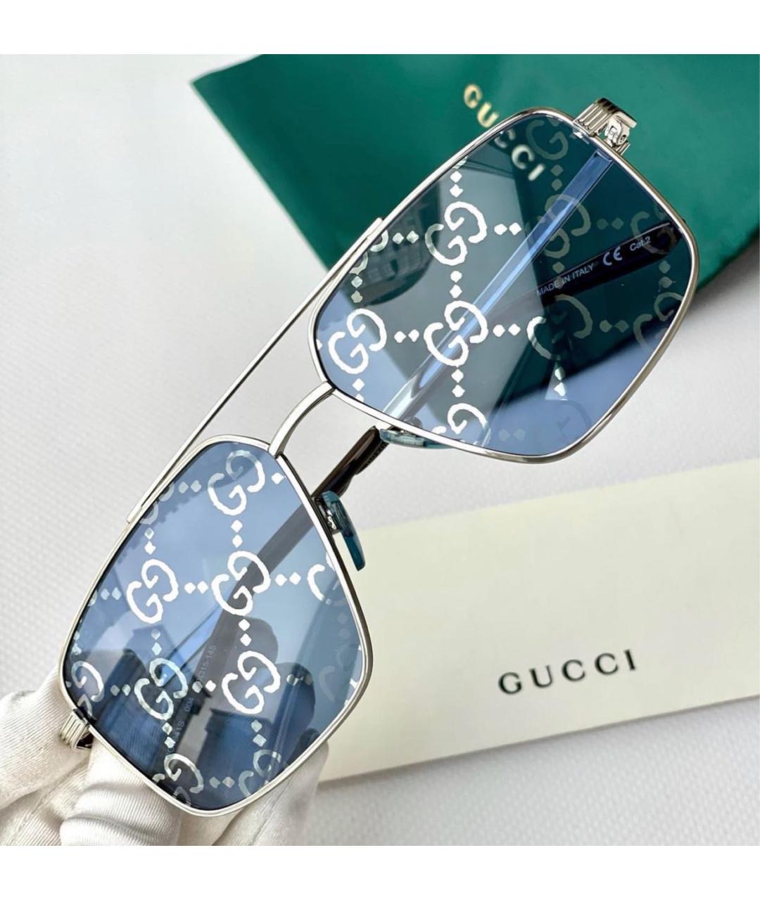 GUCCI Голубые металлические солнцезащитные очки, фото 5
