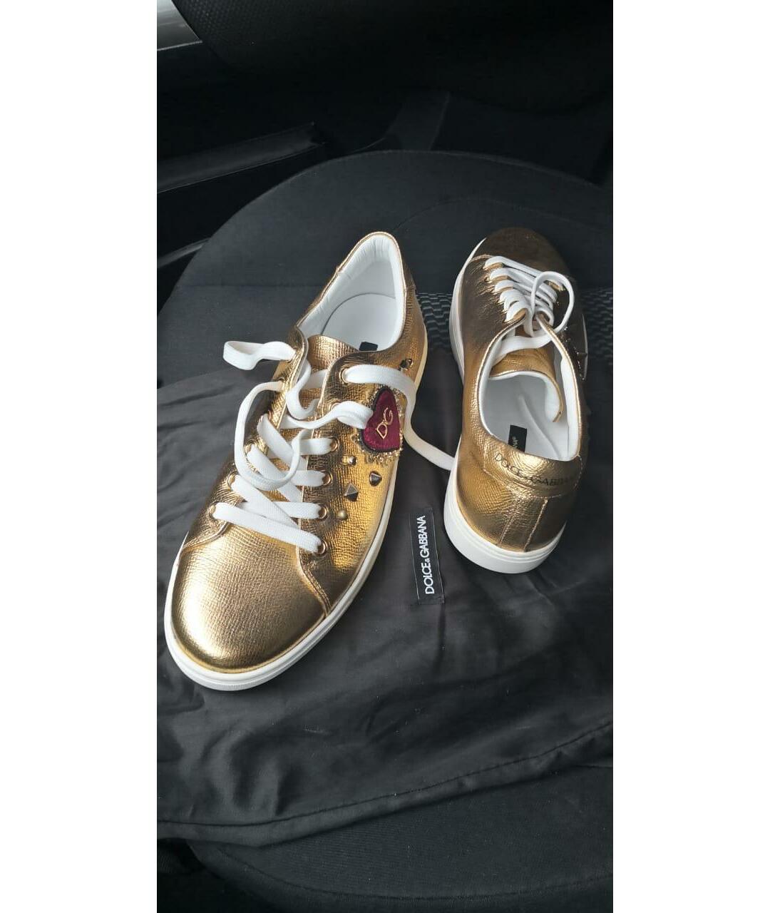 DOLCE&GABBANA Золотые кожаные кроссовки, фото 3