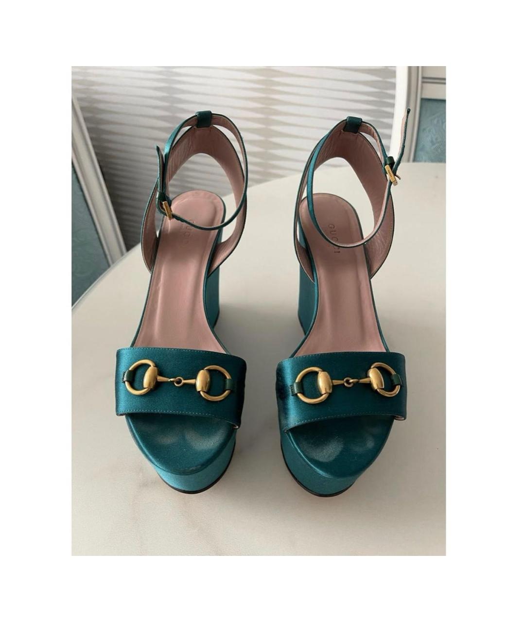 GUCCI Бирюзовые текстильные босоножки, фото 4