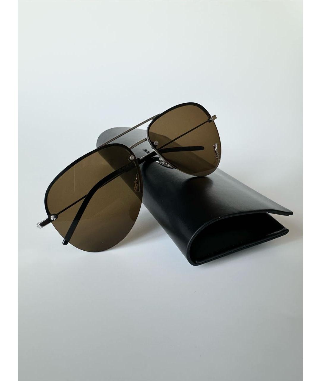 SAINT LAURENT Коричневые металлические солнцезащитные очки, фото 3