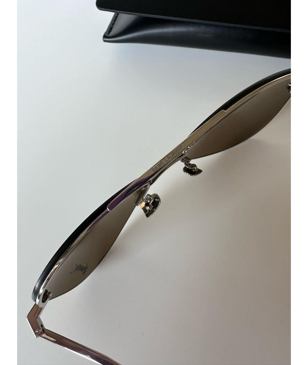 SAINT LAURENT Коричневые металлические солнцезащитные очки, фото 6