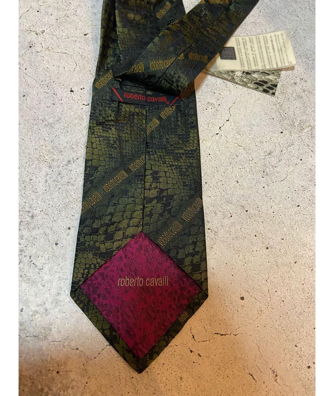 ROBERTO CAVALLI Зеленый шелковый галстук, фото 3