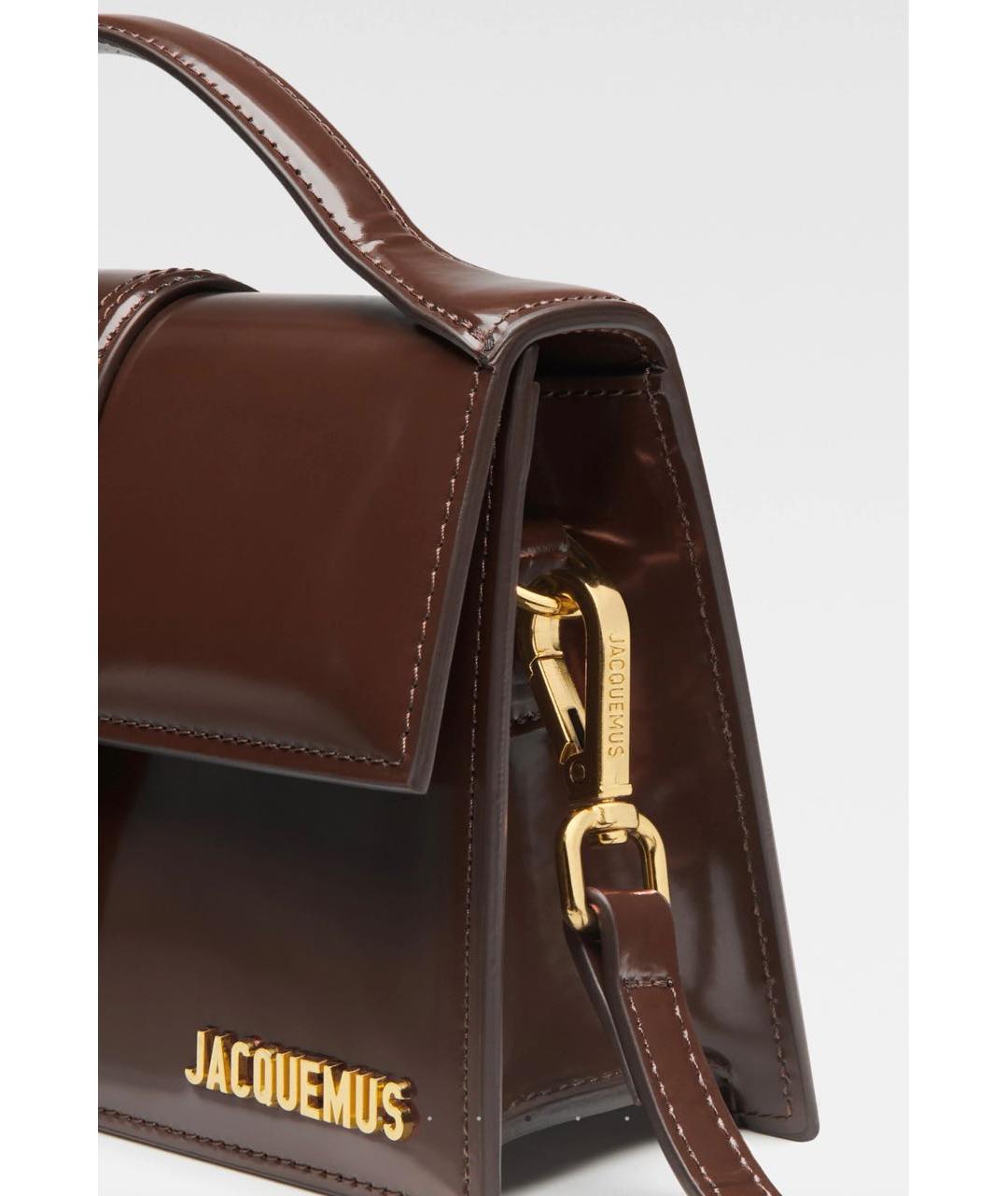JACQUEMUS Коричневая сумка с короткими ручками из лакированной кожи, фото 4