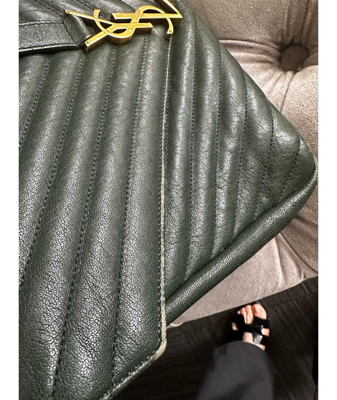SAINT LAURENT Зеленая кожаная сумка с короткими ручками, фото 6