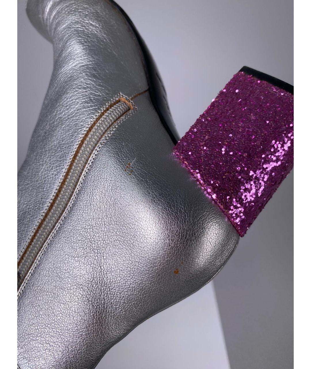 SAINT LAURENT Серебряные кожаные ботильоны, фото 6