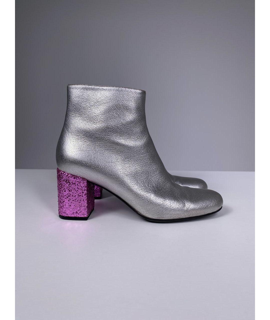 SAINT LAURENT Серебряные кожаные ботильоны, фото 9