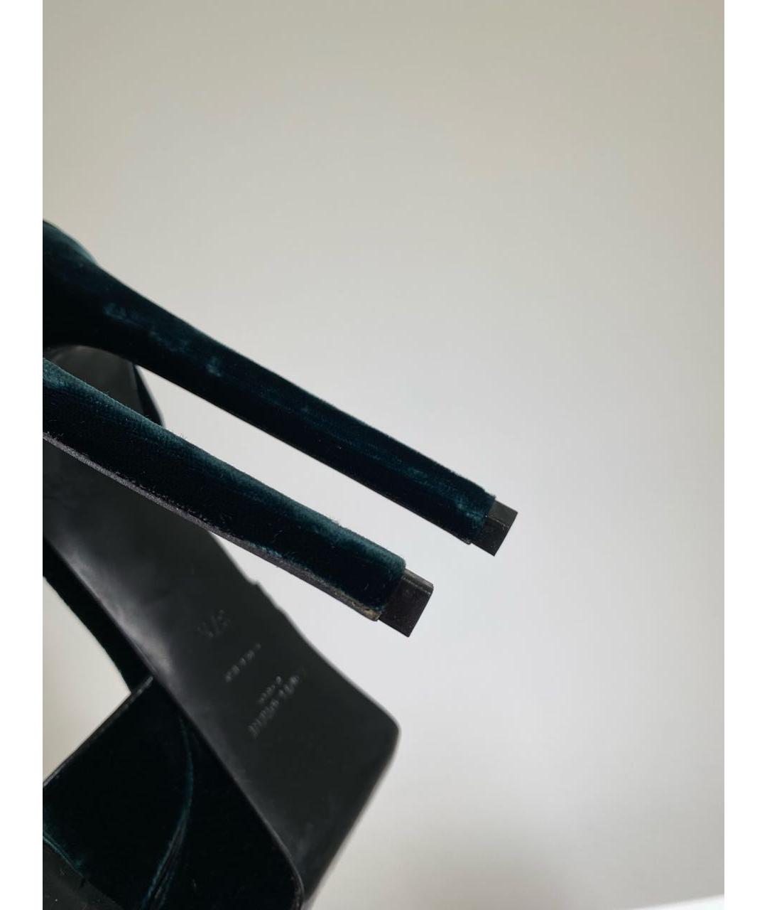 SAINT LAURENT Зеленые бархатные босоножки, фото 6