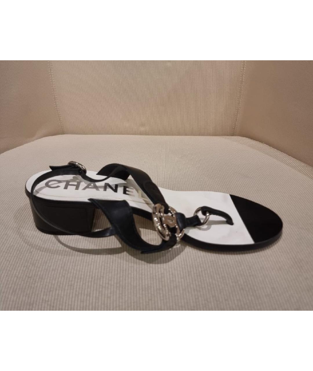 CHANEL Черные кожаные сандалии, фото 5