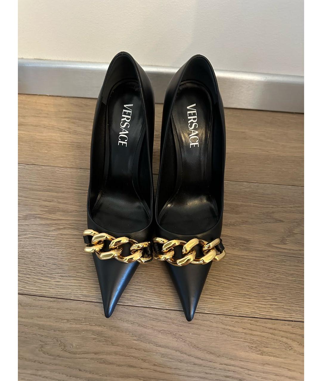 VERSACE Черные кожаные туфли, фото 2