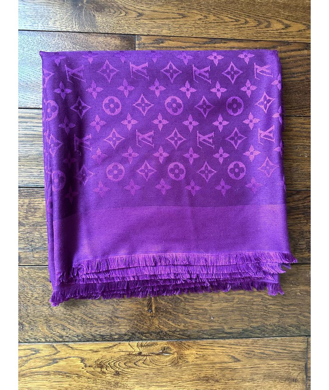 LOUIS VUITTON Фиолетовый шерстяной платок, фото 8